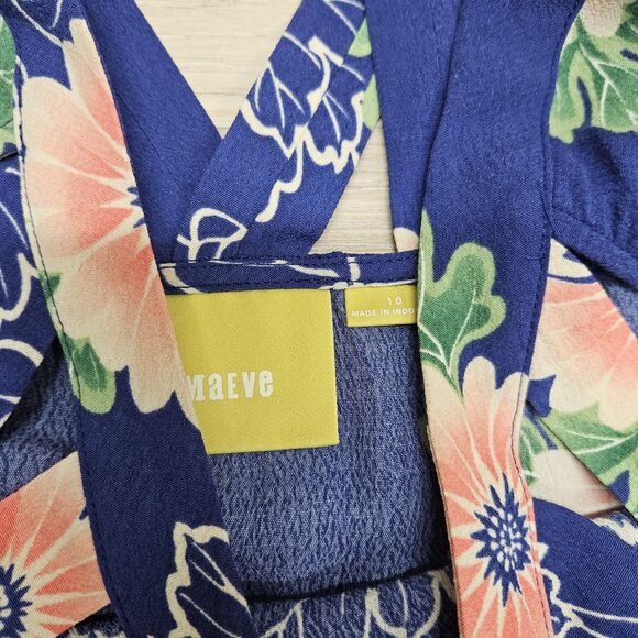 Maeve Anthropologie Womens Blue Floral Cut-Out Flowy Blouse Size 10 - Picture 8 of 10